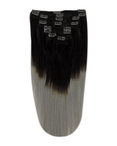 Remy Human Hair extensions straight - zwart / silver grey T1B/SG