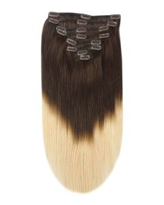 Remy Human Hair extensions Double Weft straight - bruin / blond T2/27#